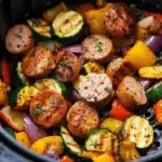 air fryer chicken sausage and veggies - featured image