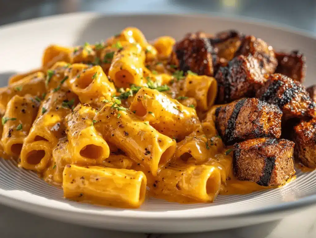 Cajun Steak Cheesy Rigatoni Parmesan - featured image