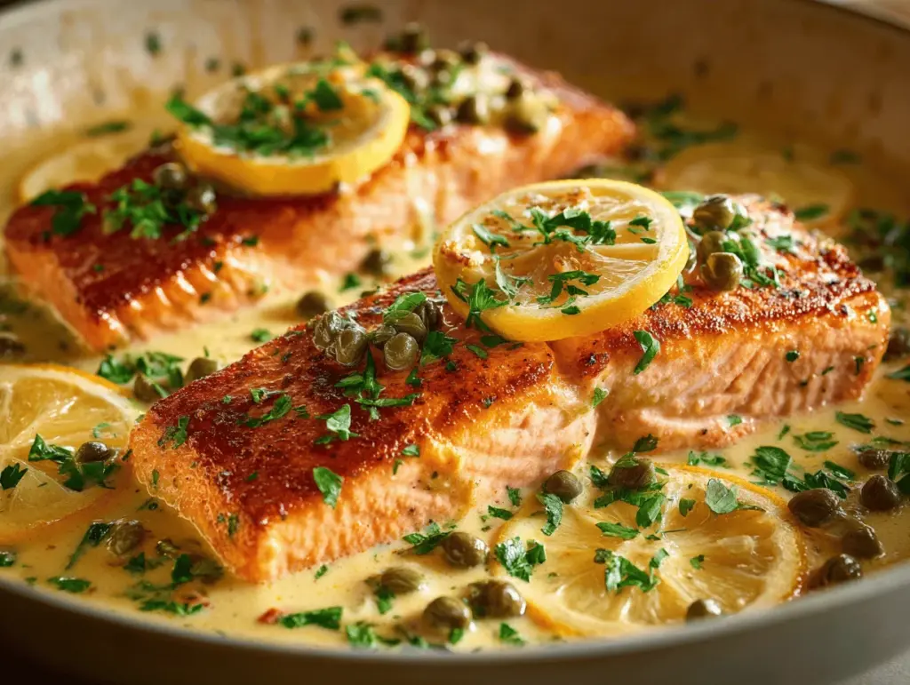 creamy salmon piccata - featured image