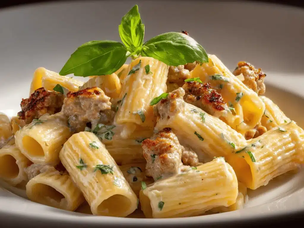 creamy sausage rigatoni - featured image