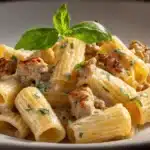 creamy sausage rigatoni - featured image