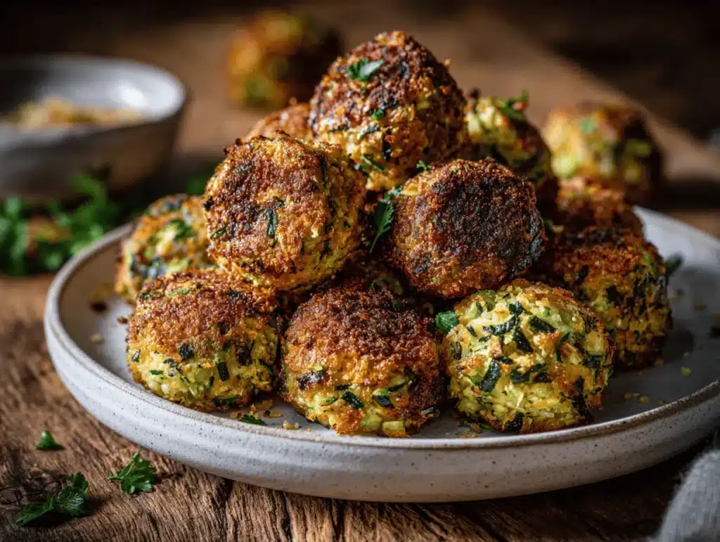 crispy garlic zucchini balls - featured image
