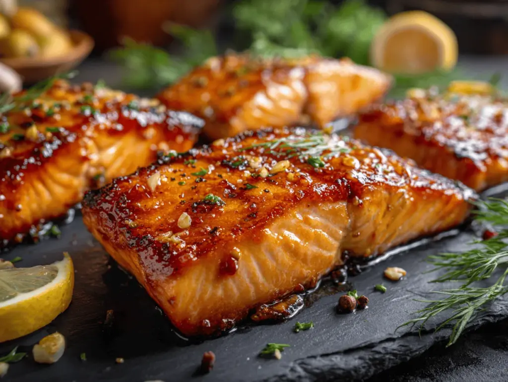 crispy honey garlic glazed salmon - featured image