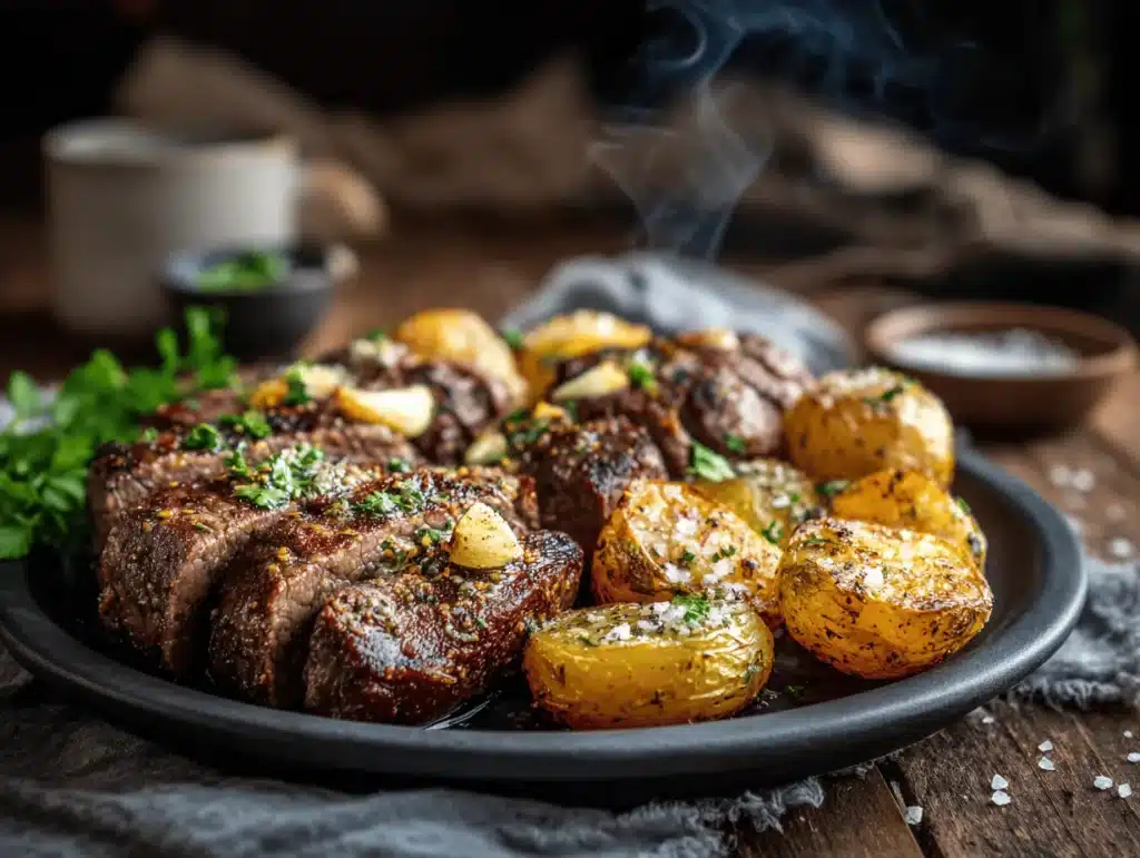 Crockpot Garlic Steak and Potatoes - featured image