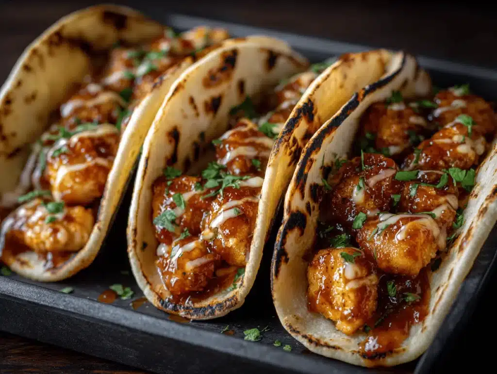 garlic butter honey BBQ chicken tacos - featured image