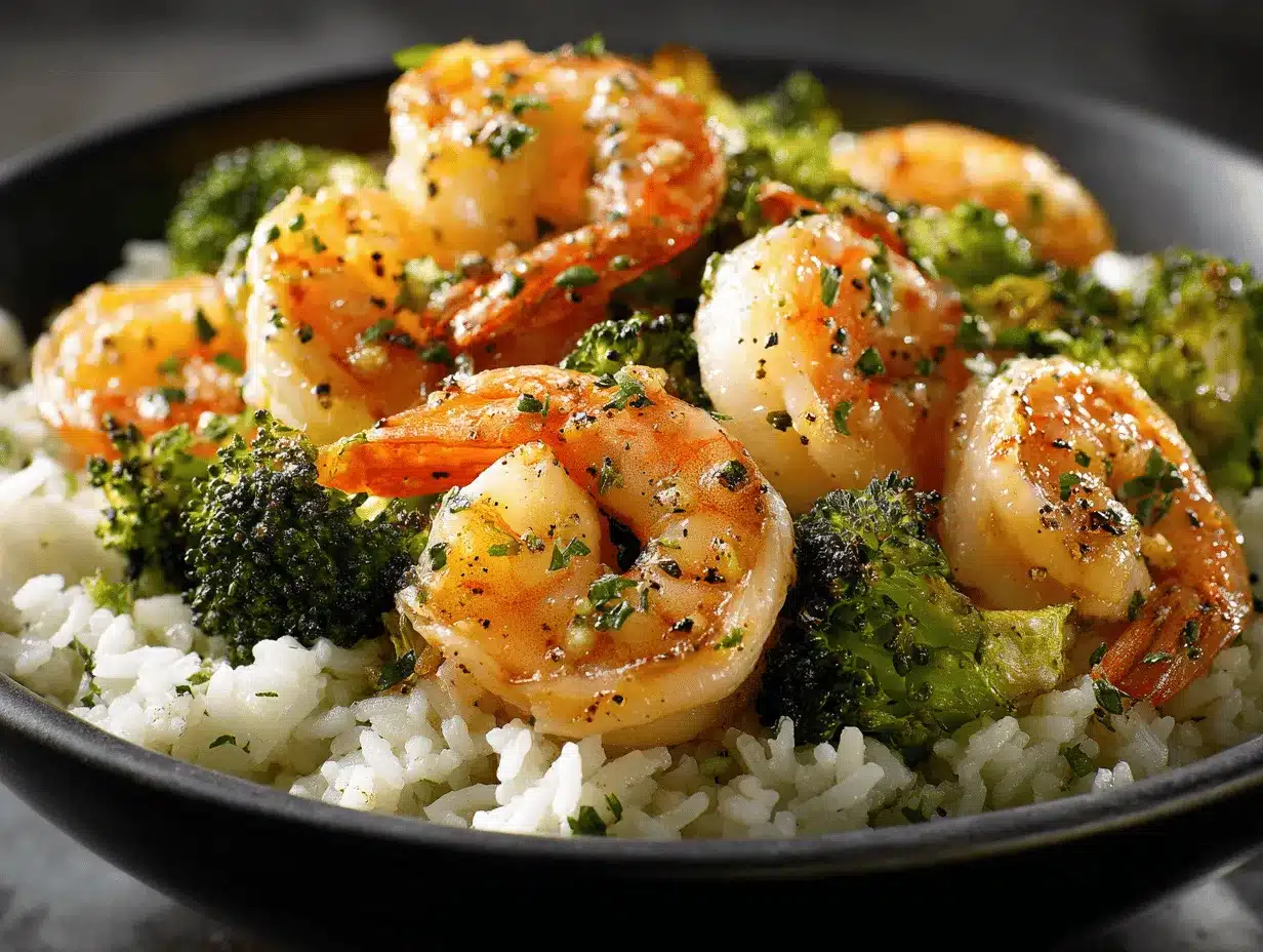 garlic butter shrimp and broccoli rice preparation steps