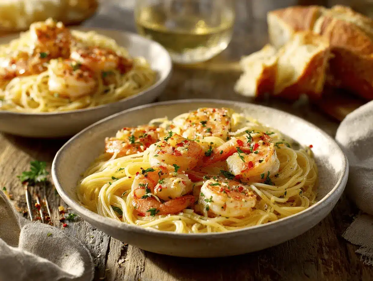 garlic butter shrimp angel hair pasta preparation steps