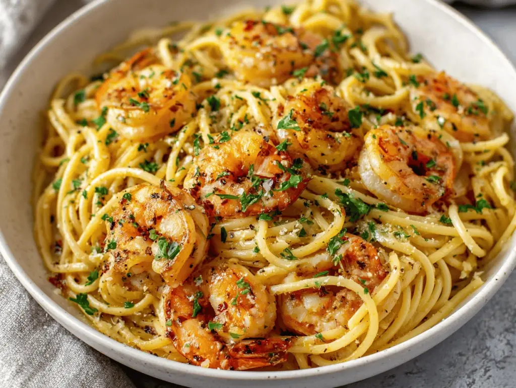 garlic butter shrimp pasta - featured image