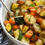 garlic herb roasted potatoes carrots and zucchini - featured image