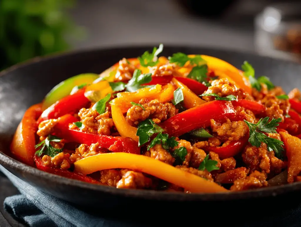 ground turkey and peppers stir-fry - featured image