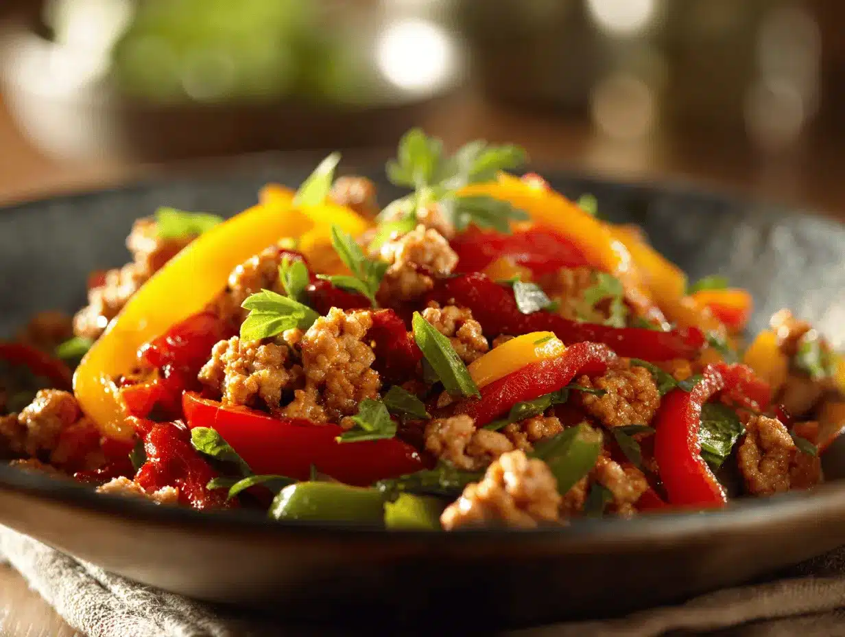 ground turkey and peppers stir-fry preparation steps