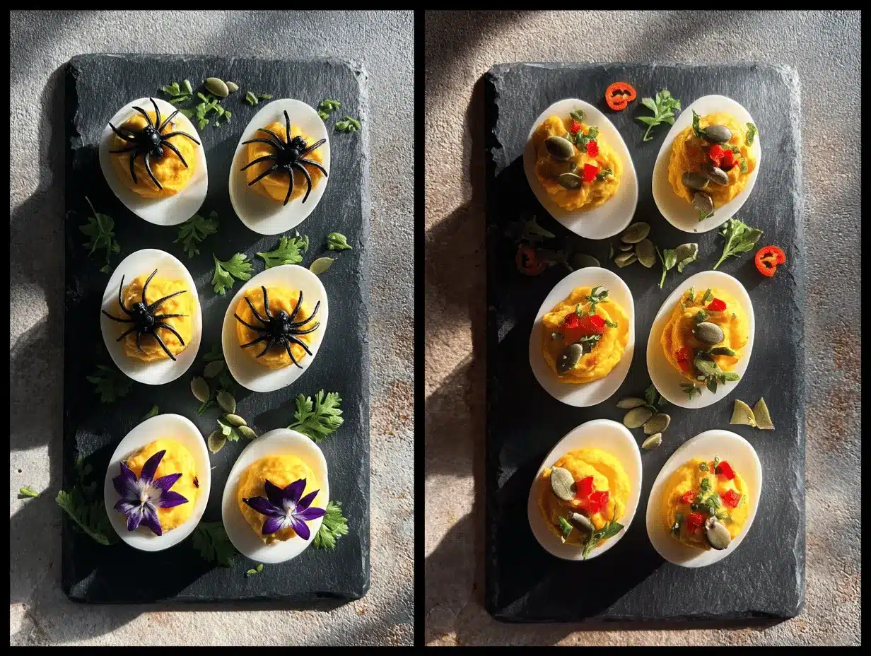 Halloween deviled eggs preparation steps