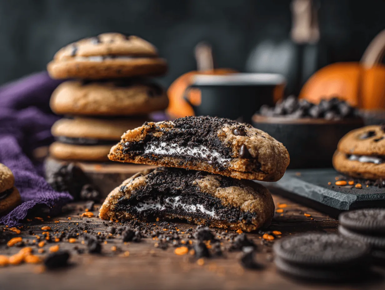 Halloween Oreo stuffed chocolate chip cookies preparation steps
