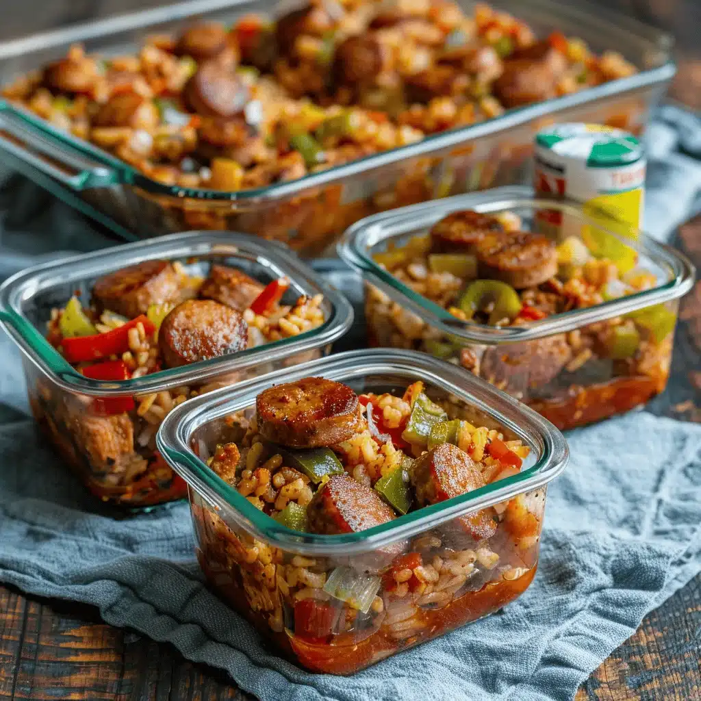 healthy jambalaya meal prep - featured image