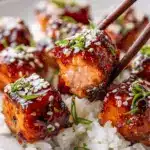 honey garlic salmon bites - featured image