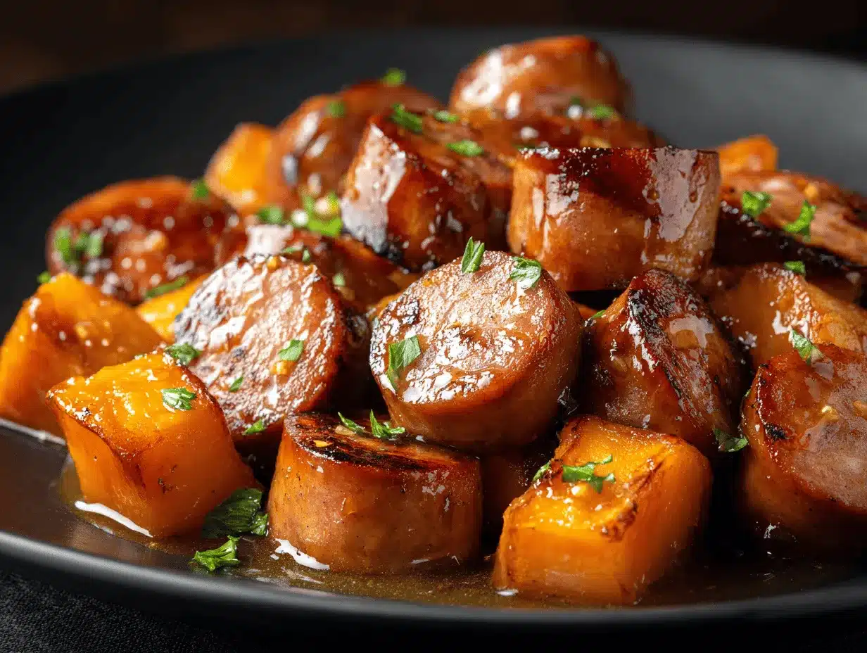honey garlic sausage sweet potatoes preparation steps
