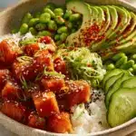 honey sriracha salmon bowls - featured image