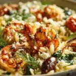 lemon feta orzo shrimp - featured image