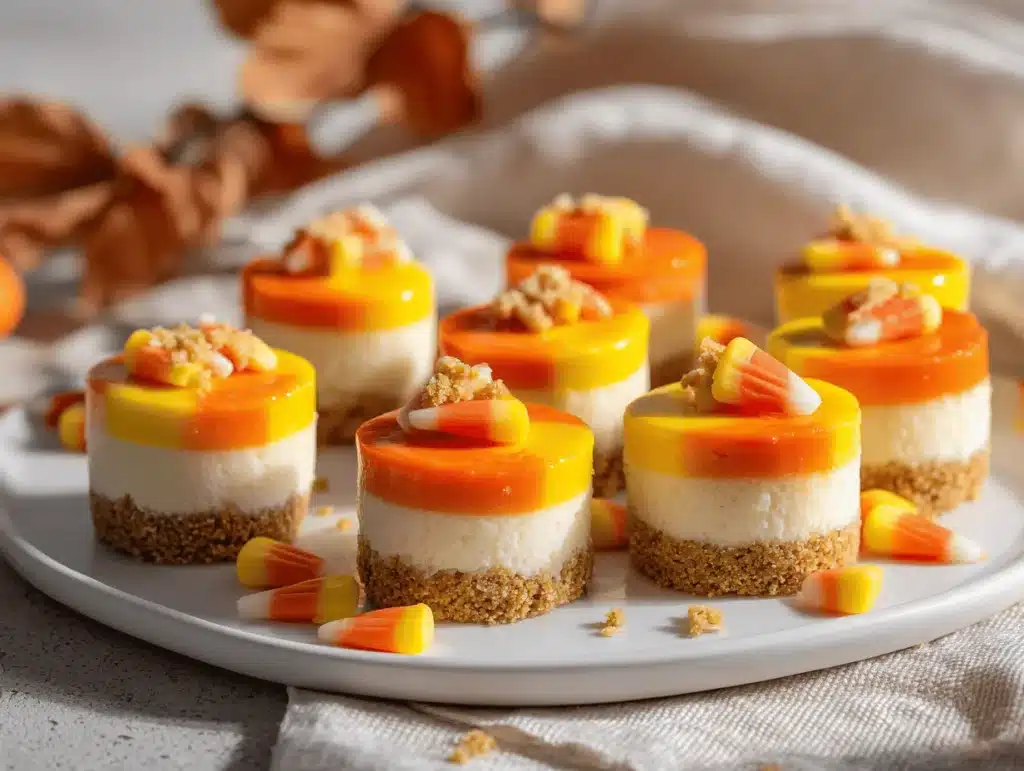 mini candy corn cheesecakes - featured image