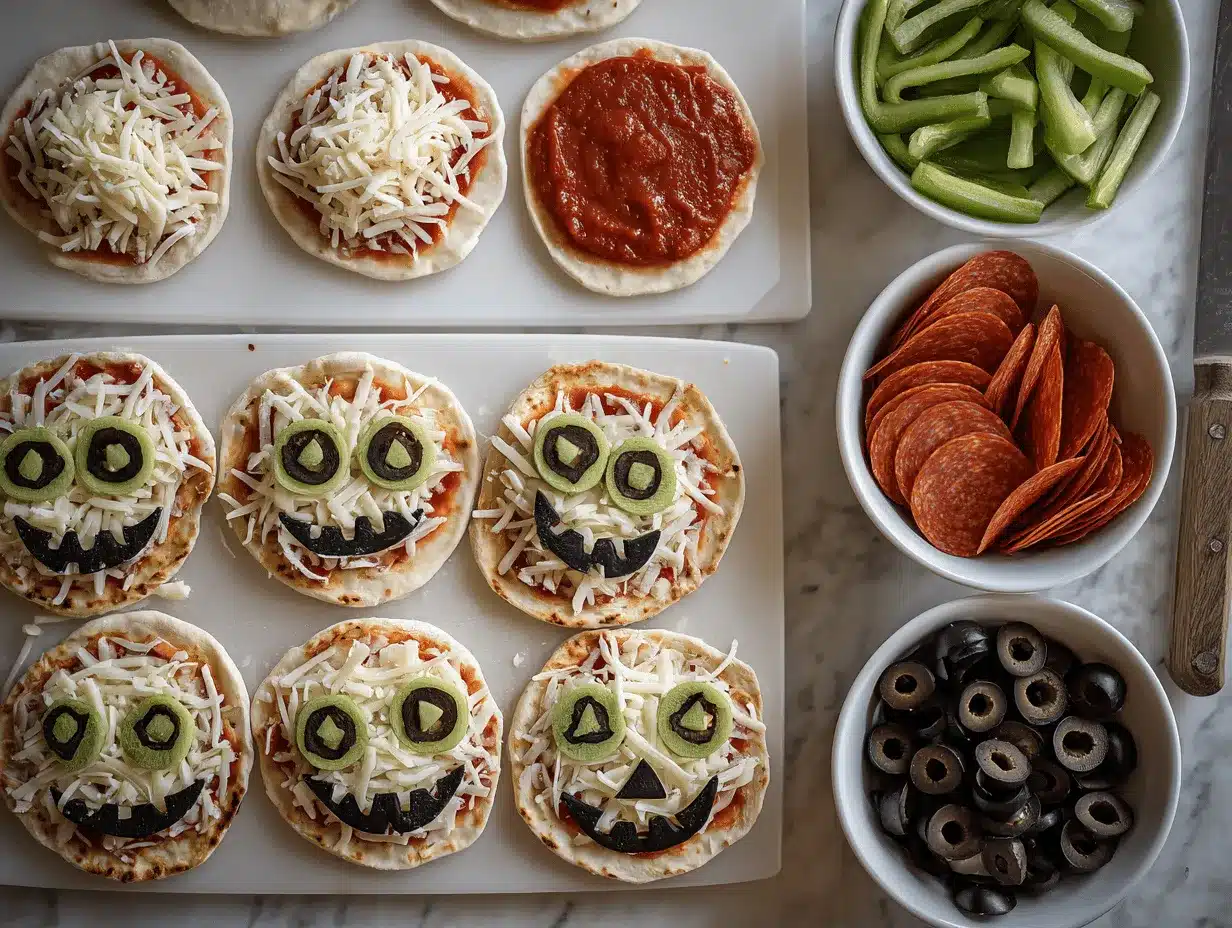mini Halloween pizzas preparation steps