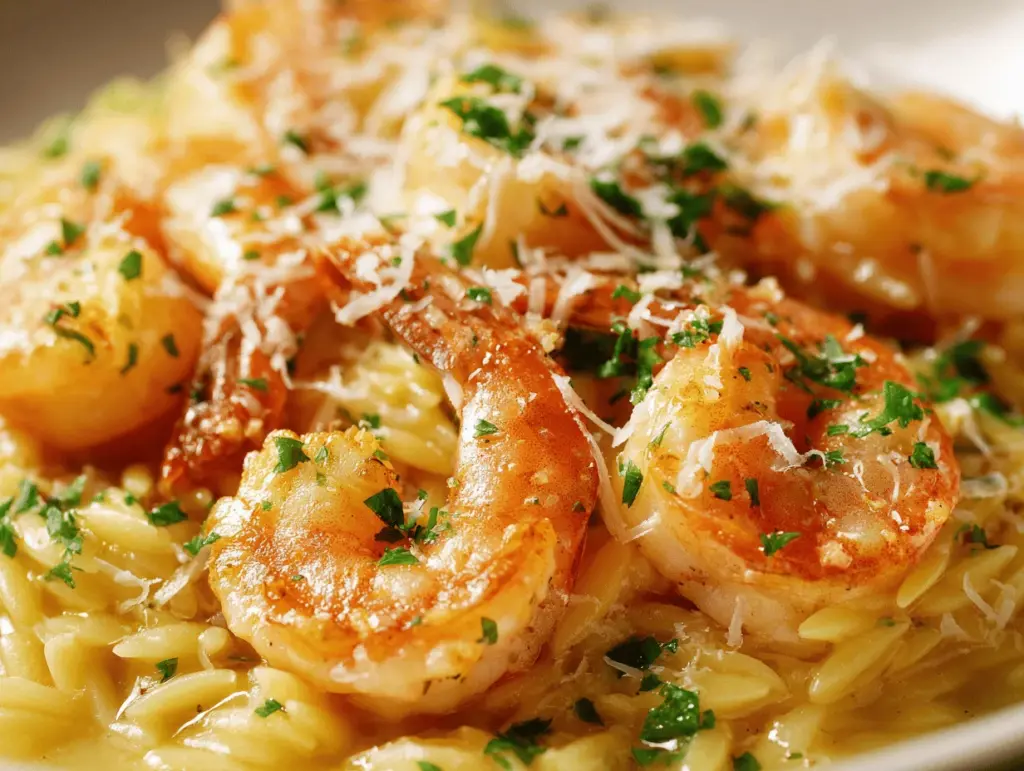 parmesan orzo with shrimp - featured image