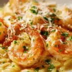 parmesan orzo with shrimp - featured image