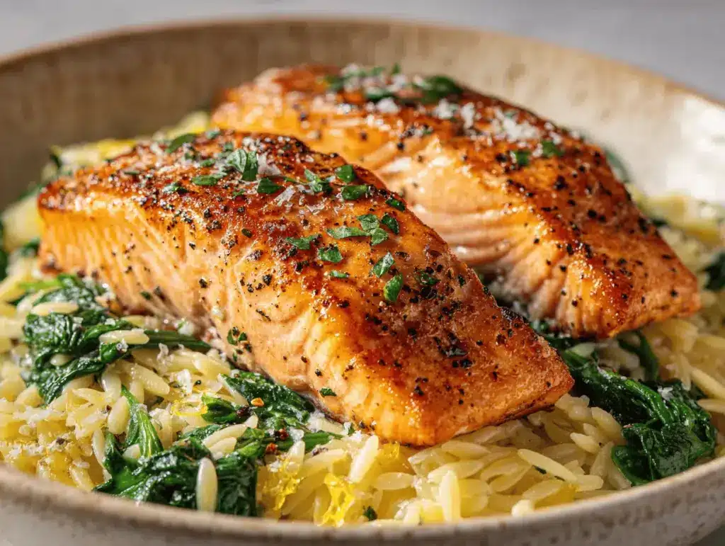 seared salmon with lemon orzo - featured image