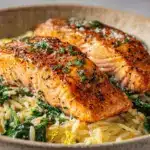 seared salmon with lemon orzo - featured image